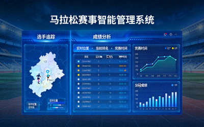 大型马拉松赛事智能管理系统界面 - 显示选手追踪与成绩分析